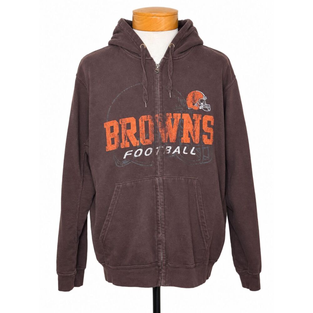 NFL Team Apparel Cleveland Browns Zip Hoodie Distressed Vintage Graphic Men XL